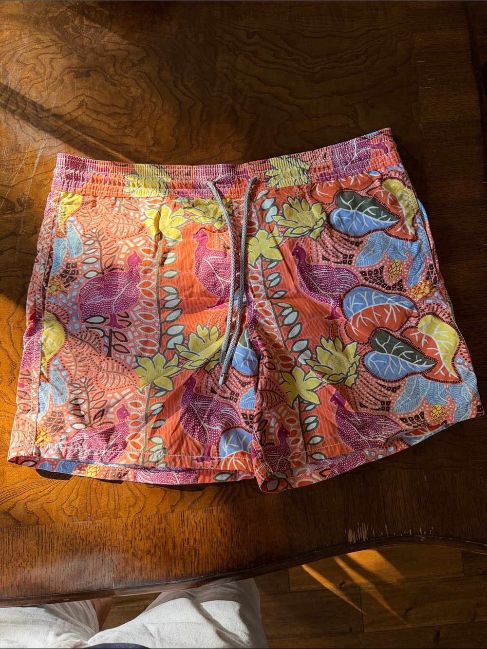 Vilebrequin Coral Floral Drawstring Athletic Shorts with Yellow and Blue Accents